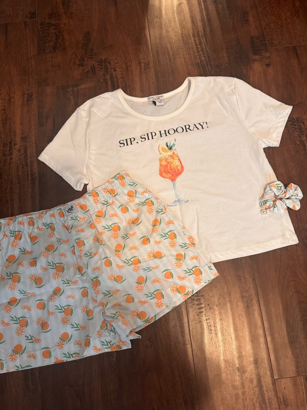 Better Together Graphic Tee and Boxer Shorts Pajama Set with matching scrunchie
